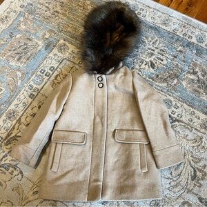 Kids Tan Coat with Faux Fur Hood